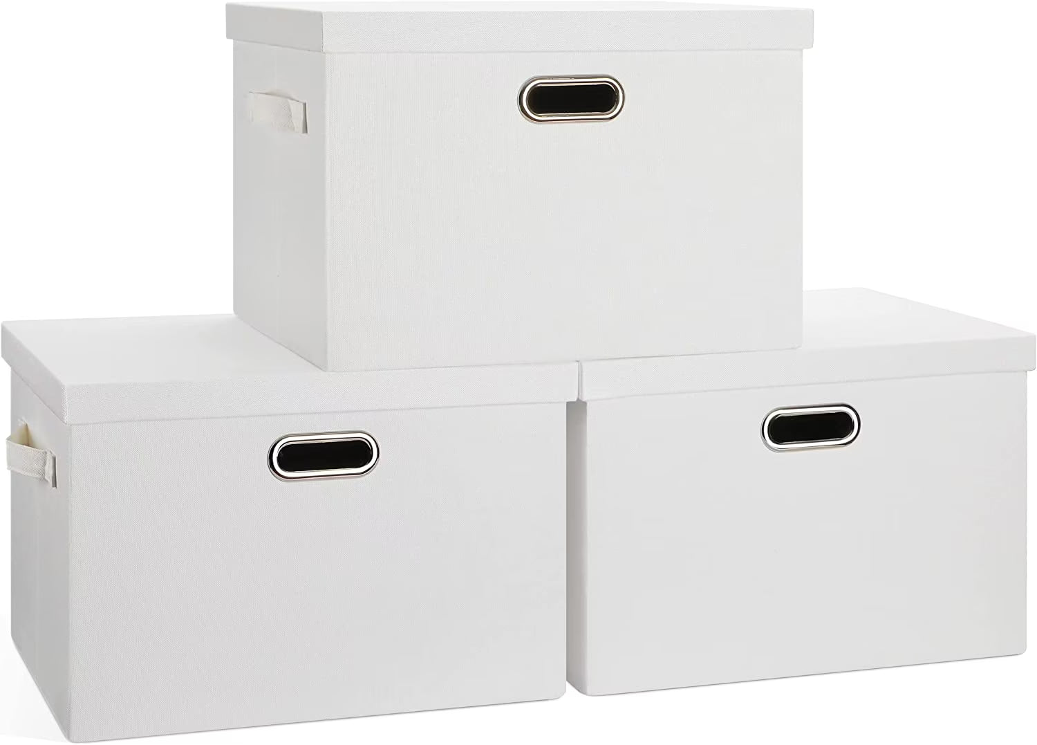 Large 17" 36 Quart Collapsible Stackable Storage Bins with Lids 3 Packs White Linen Fabric Closet Boxes with Lids Storage Cube Baskets Container Organizers for Bedroom Office(17 x12 x11)