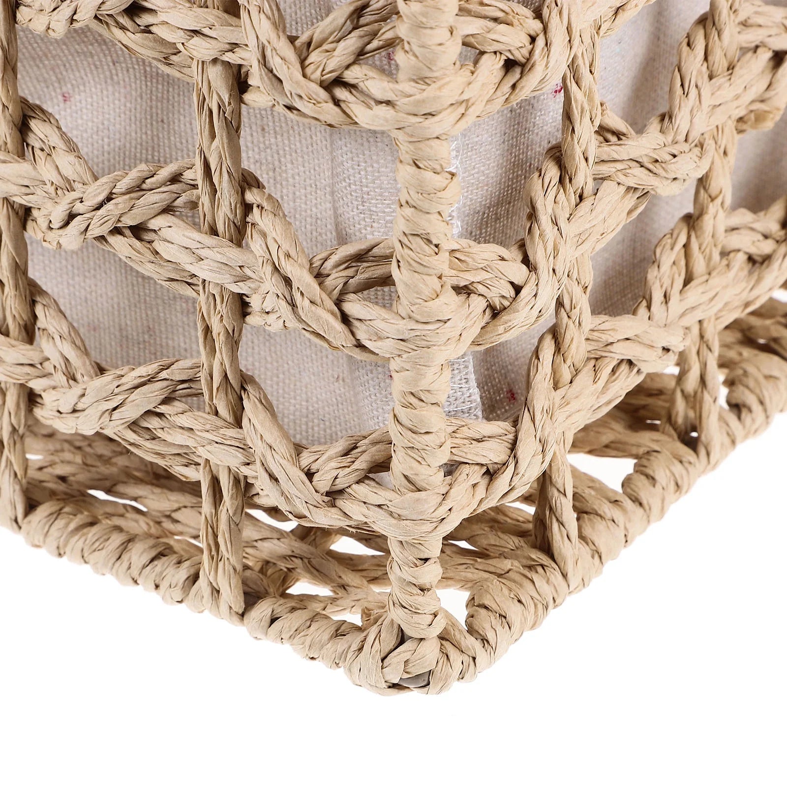 Rustic Storage Bins Grass Basket Cube Boxes with Lids Fabric Toy Sundries