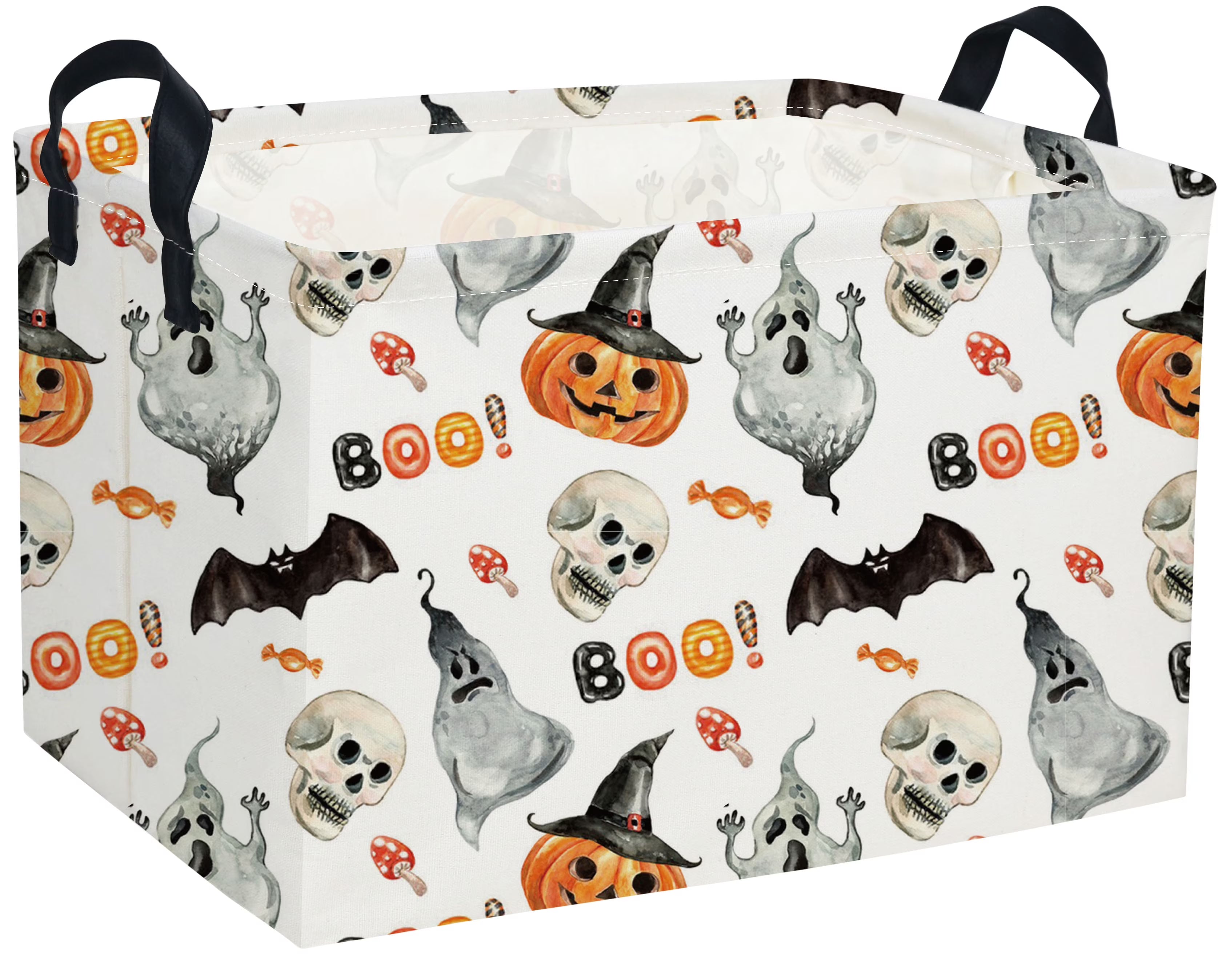 Rectangular Kids Storage Bin Halloween Basket Cartoon Storage Basket with Handles for Organizing Home Kitchen Boys and Girls Toys Bins Shelf Baskets(Watercolor Halloween)