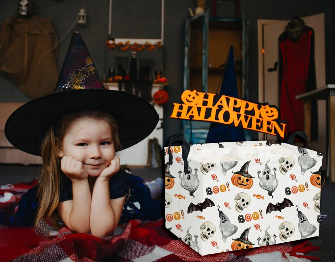 Rectangular Kids Storage Bin Halloween Basket Cartoon Storage Basket with Handles for Organizing Home Kitchen Boys and Girls Toys Bins Shelf Baskets(Watercolor Halloween)
