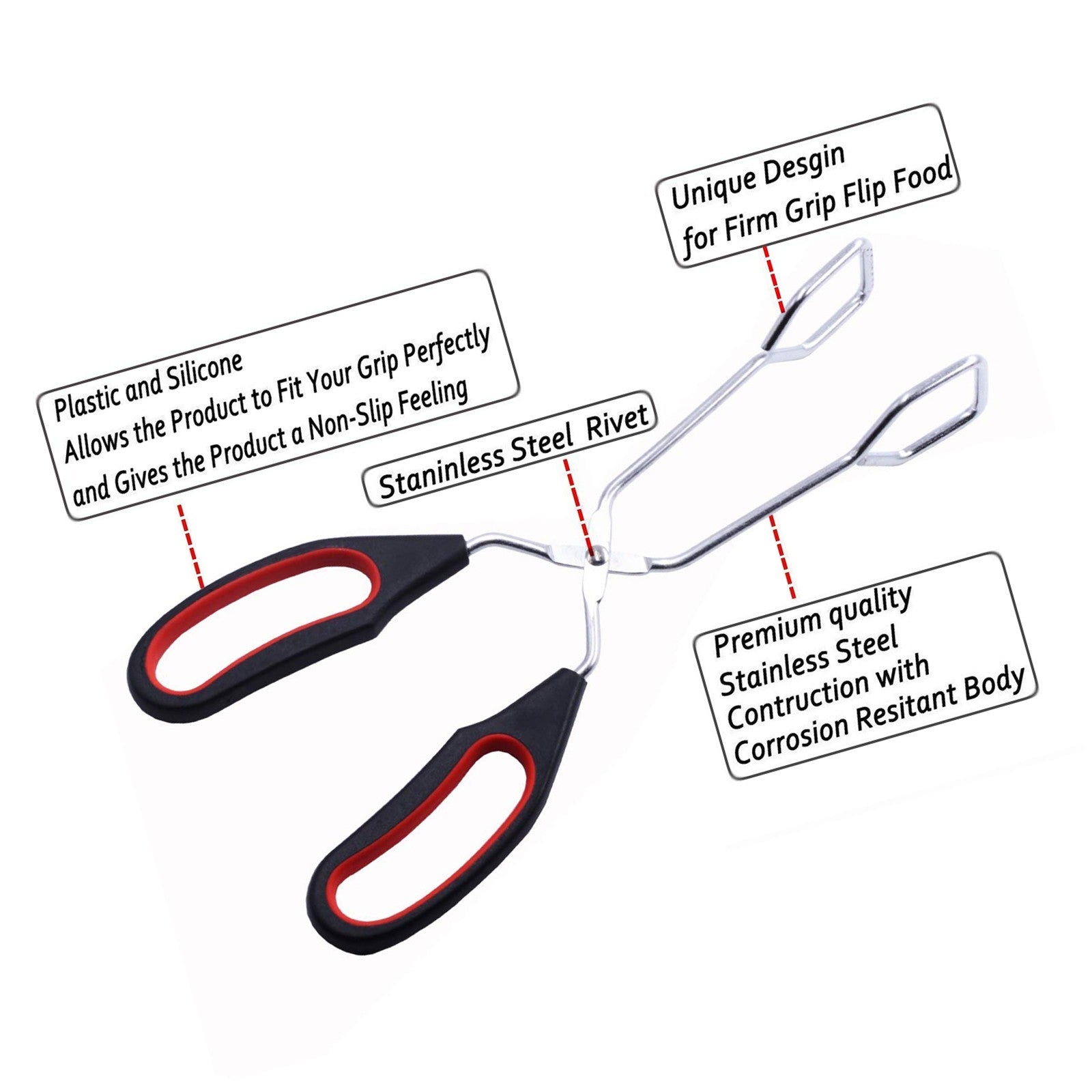 Scissor Tongs with Silicone Tips 23.5x7.5cm Stainless Steel Nonstick Kitchen Cooking Tool