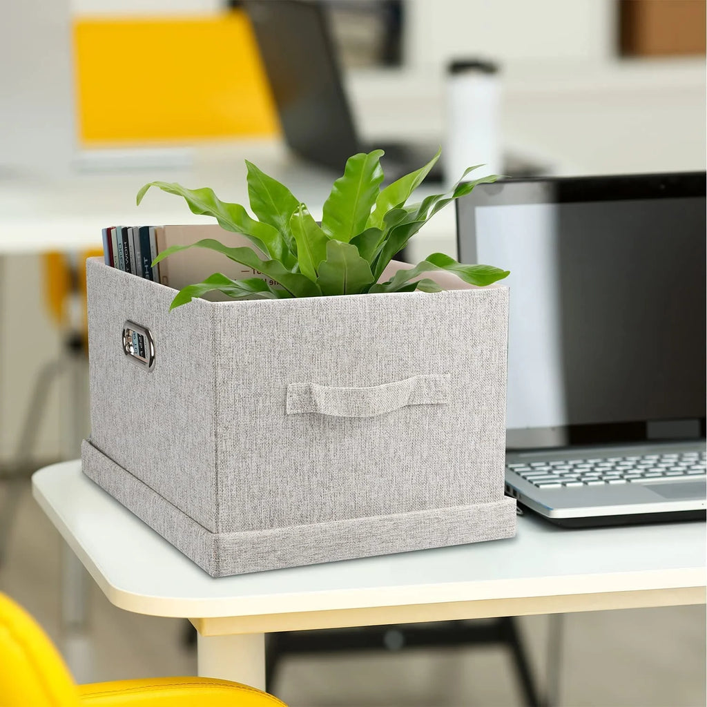 Medium 15" 21 Quart Collapsible Stackable Storage Bins with Lids 5 Packs Beige Foldable Fabric Closet Boxes Heavy-duty Lidded Linen Cube Baskets Container Organizers and Storage
