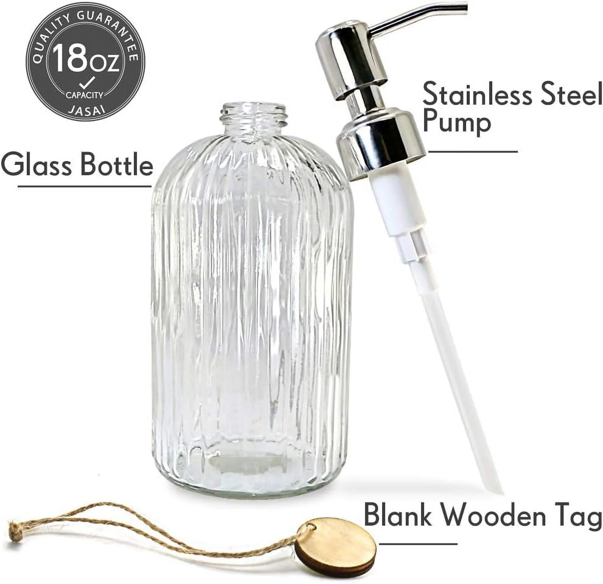 18 Oz Clear Glass Soap Dispenser with Rust Proof Stainless Steel Pump Refillable Liquid Hand soap Dispenser for Bathroom Premium Kitchen Soap Dispenser