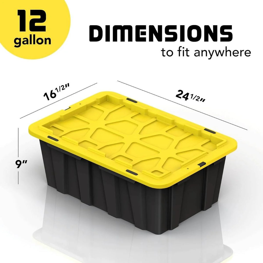 8 PACK of Medium 12 Gallon Plastic Storage Bin Tote Organizing Container with Ultra Durable Secure Latching Lids Stackable Extra Strength Clear with Built in Handle - Black and Yellow