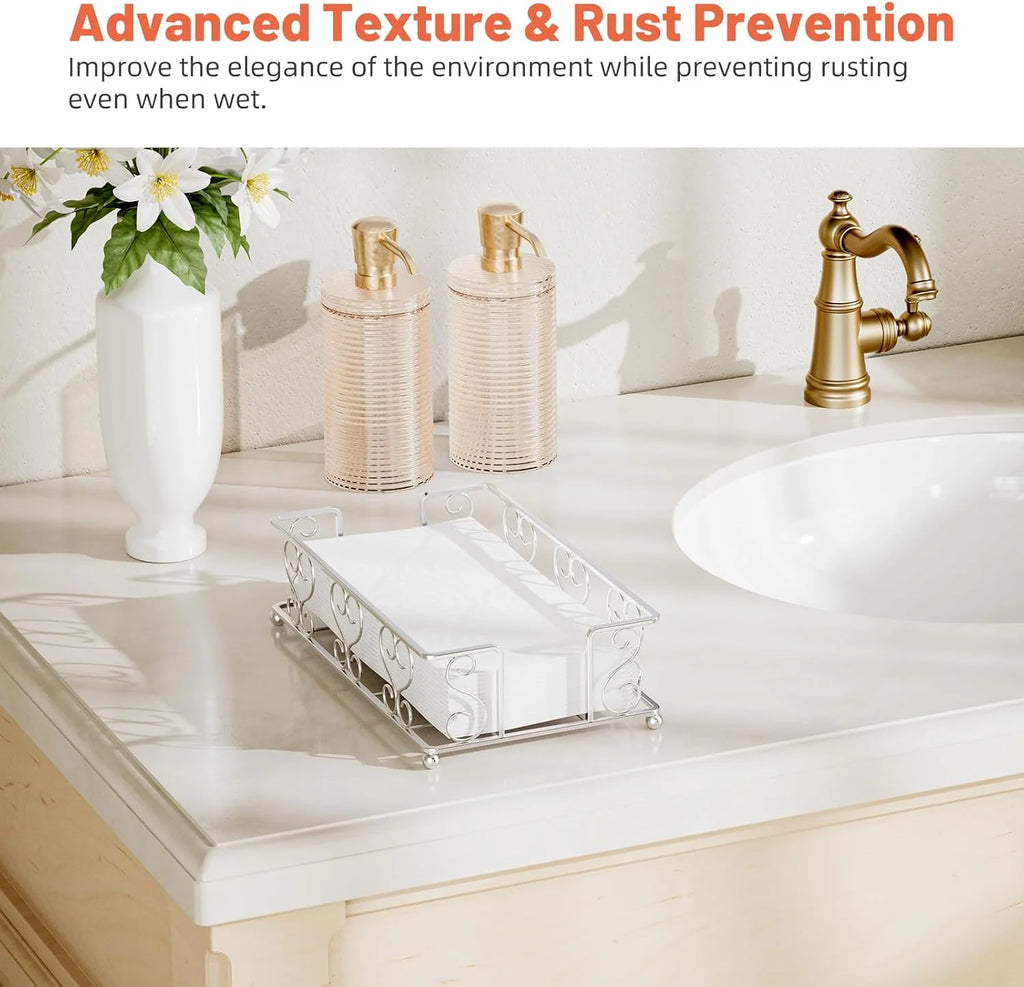 Napkin Holder &amp; Guest Towel Tray - Stainless Steel Disposable Paper Towel Dispenser for Bathroom Table Kitchen Countertop Dinner Table Vanity