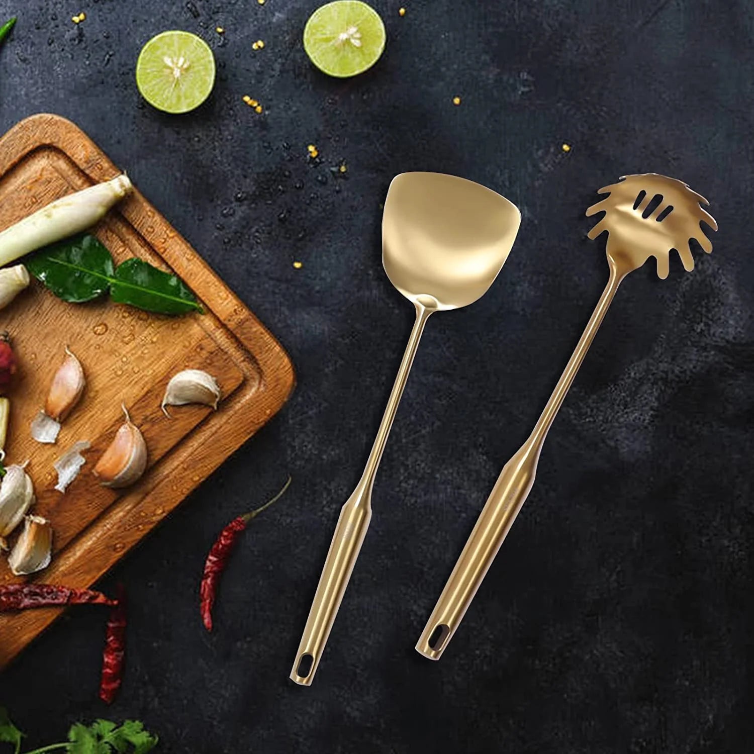 7pcs/ Set Gold Cooking Utensils Healthy Kitchen Tool with Holder Stainless Steel