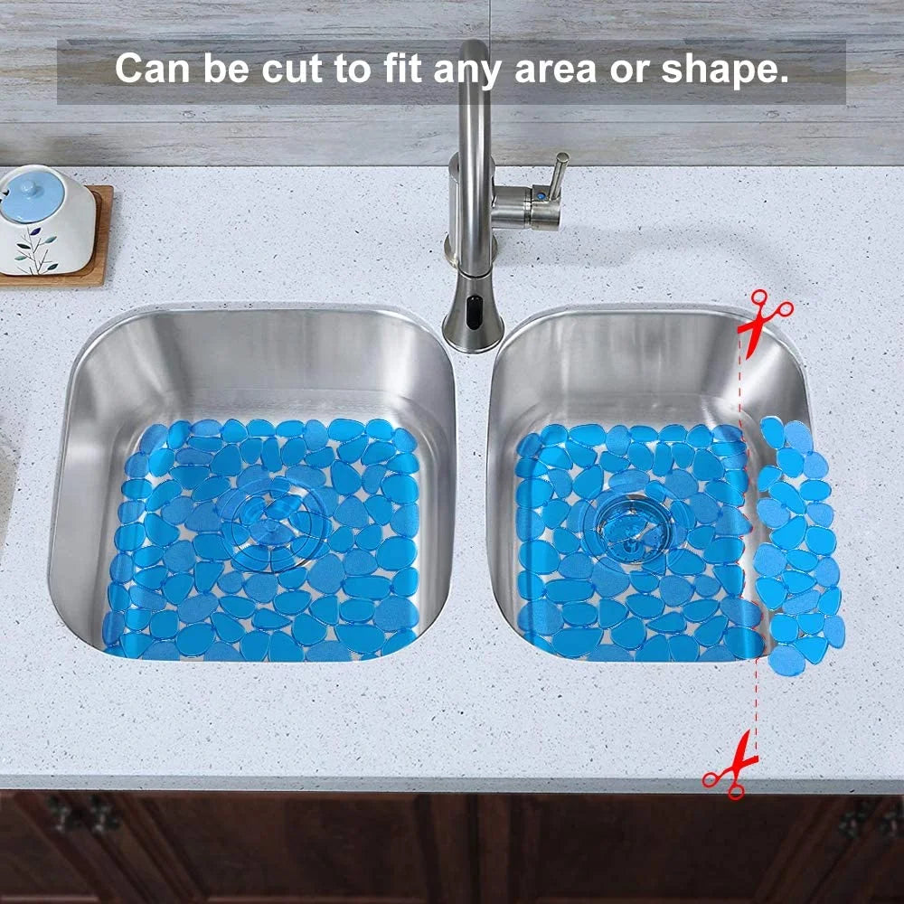 Bligli Pebble Sink Mat 2-Pack - PVC Kitchen Protector for Stainless Steel/Ceramic Dish Drying Mat for Dishes 15.7" x 11.8" Blue