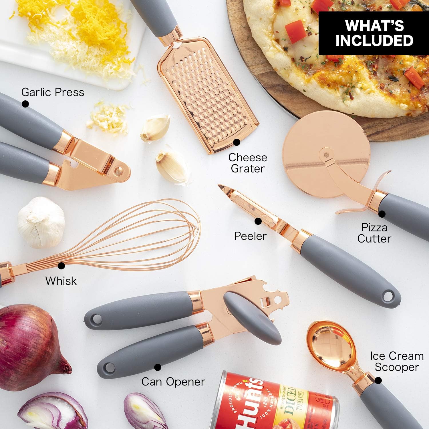 7-Piece Kitchen Gadget Set Copper Coated Stainless Steel Tableware with Soft Touch Handle