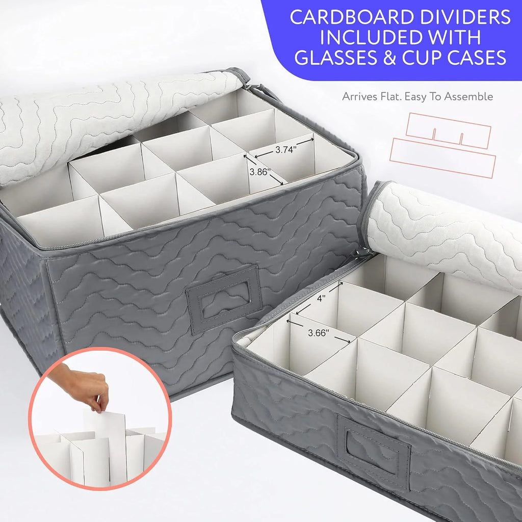China Storage Containers - Quilted 6-Piece Set Storage Box- Stores Chinaware Stemware Dinnerware Dish Storage Service for 12 48 Pcs Felt Protectors Cardboard Dividers Included