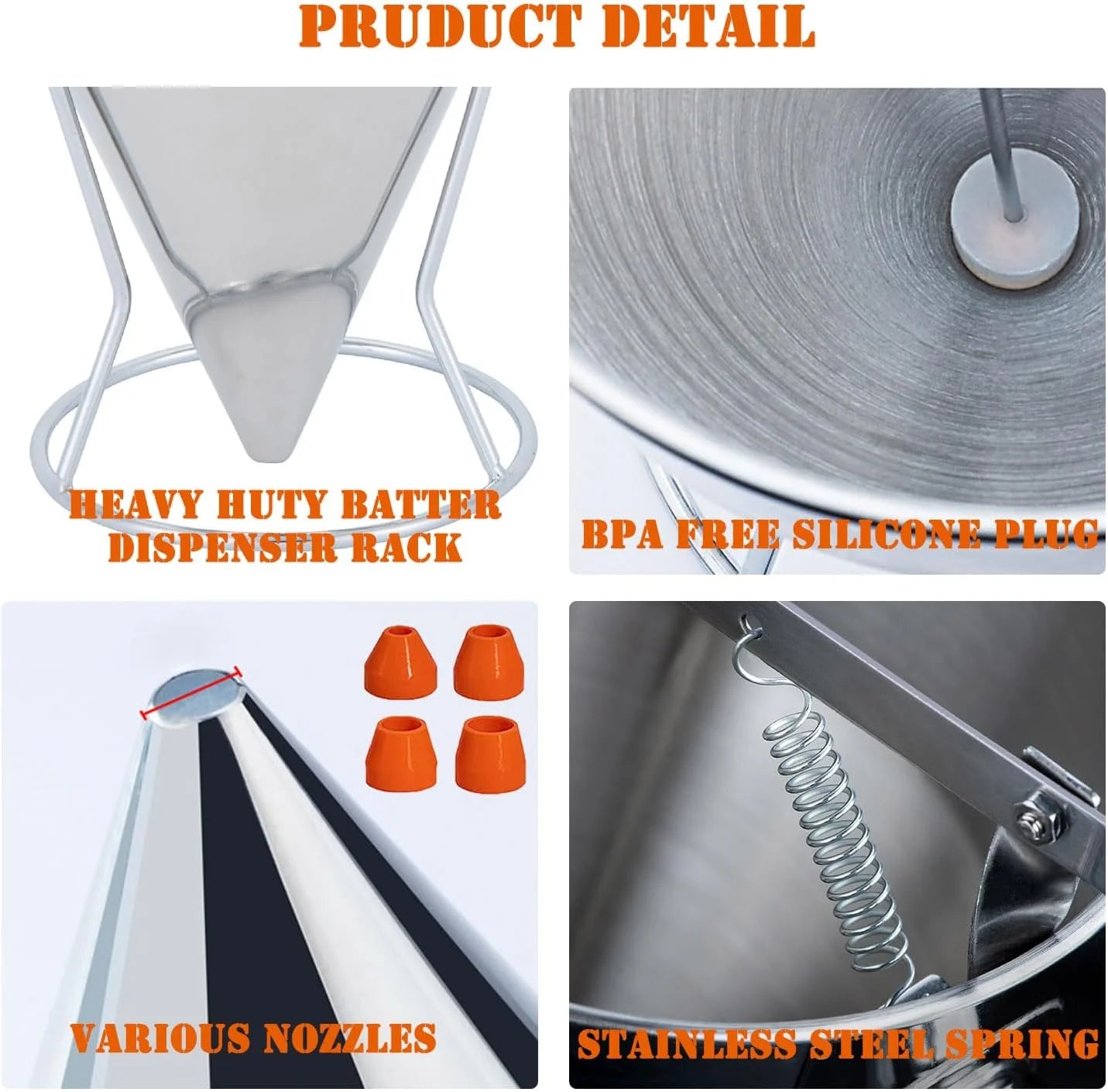 Stainless Steel Pancake Batter Dispenser with Squeeze Handle Kitchen Funnel Tools Pancake Dispenser for Pancakes Cupcakes Takoyaki and Baked Goods