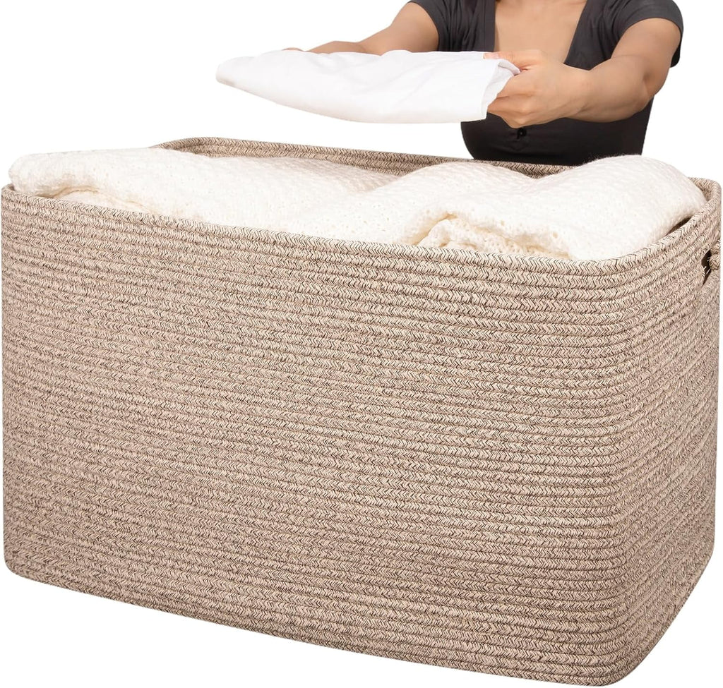 118L XXXLarge Cotton Rope Storage Basket Oversized Blanket Basket Used for Organizing Dirty Clothes in Living Room Bedroom Nursery Dog Toy Storage Bins 25" x 17" x 16",Grey