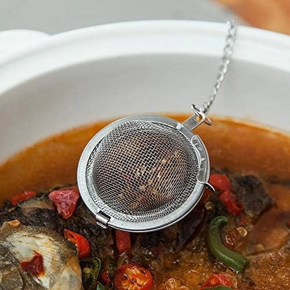 3pcs Stainless steel fine mesh seasoning ball kitchen soup spice stew filter kitchen tool metal tea bag tea ball (3pcs Round Shape),Silver,5cm/6cm/7cm
