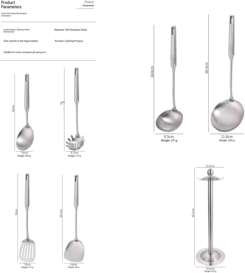 Premium 7-Piece Gold Kitchen Utensil Set with Stand Stainless Steel Cooking Tools- Dishwasher Safe Ladle Spoon Spatula Pasta Fork Luxury Brass Kitchen Accessories for Home Chefs (Gold)
