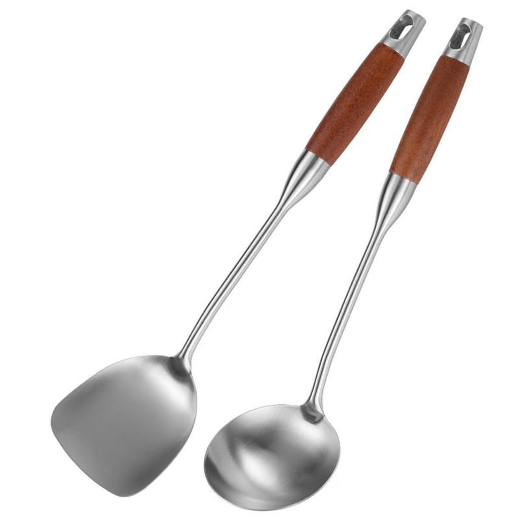 Stainless Steel for Carbon Steel Stainless Steel Wok Metal Wok Tools Set Wooden Handle Soup Ladle