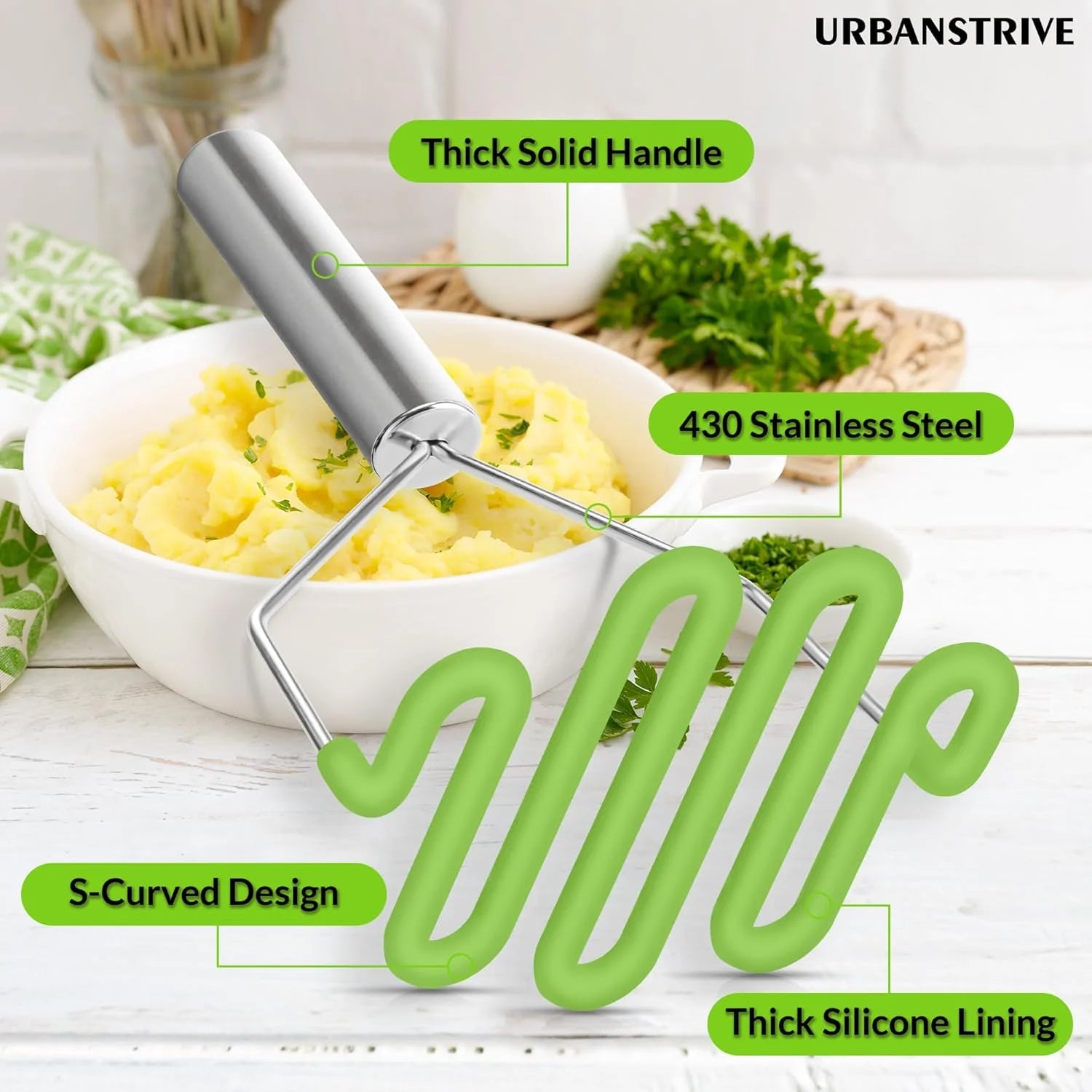 Non-Scratch Silicone Potato Masher Kitchen Tool Potatoes Masher Potato Masher Stainless Steel Wrapped In Premium Silicone Potato Smasher