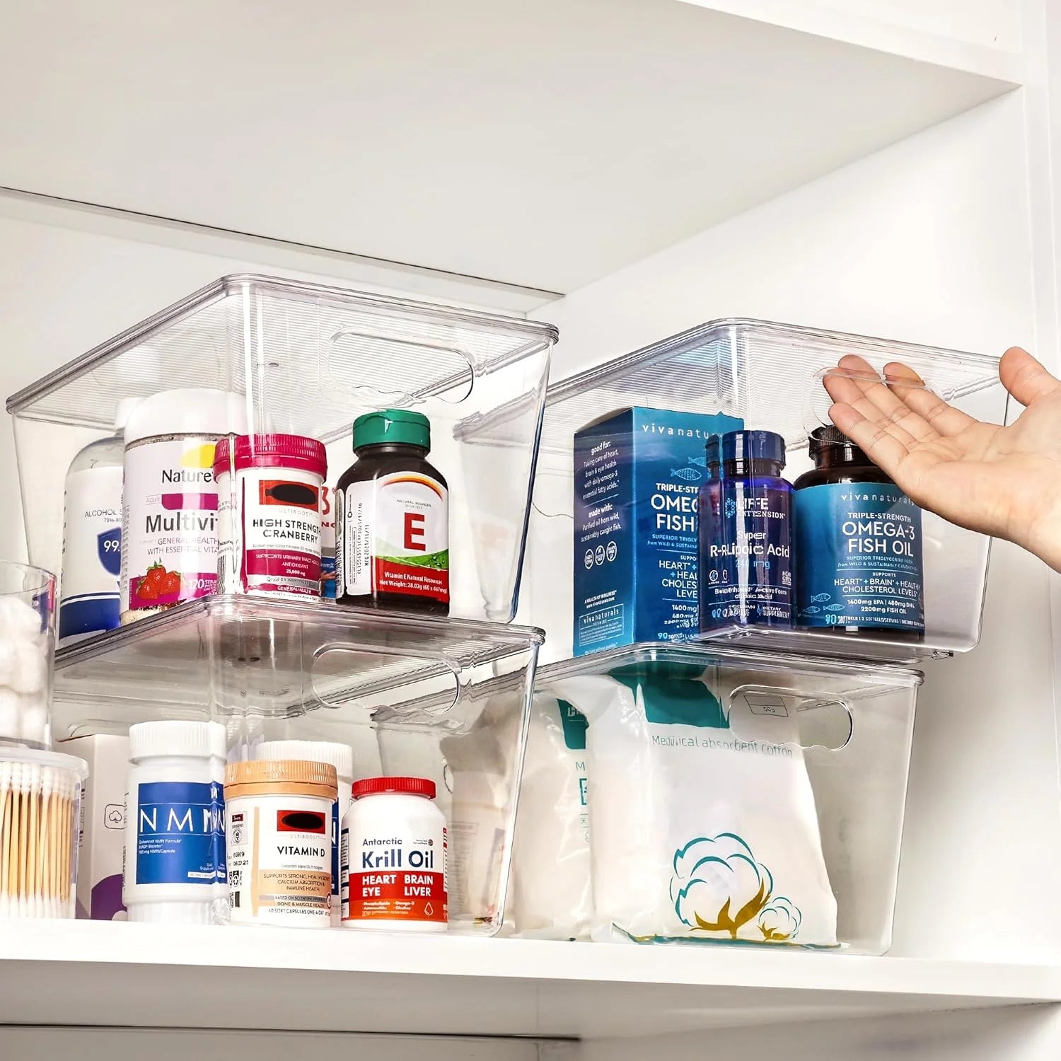 Clear Stackable Storage Bins with Lids Large Plastic Containers with Handle for Pantry Organizer and Storage,Perfect for Bathroom,Cabinet,Kitchen,Fridge,Closet Organization