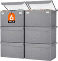 Fabric Storage Boxes 6 Pcs Stackable Storage Bins with Clear Lids Foldable Oxford Cloth Cube Closet Organizer Baskets Clothes Containers for Towels Blankets Books Light Grey-Large