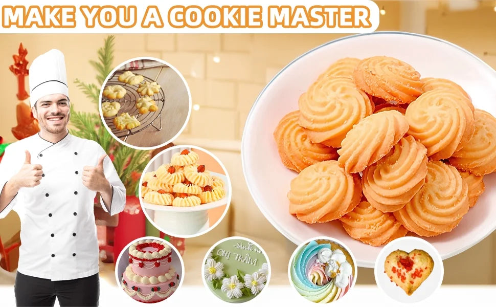 Stainless Steel Cookies Press Cookies Press for Baking,Cookie Press Gun Kit with 13 Cookie Discs and 8 Piping Tips for DIY cake Maker Decorating Baking Supplies