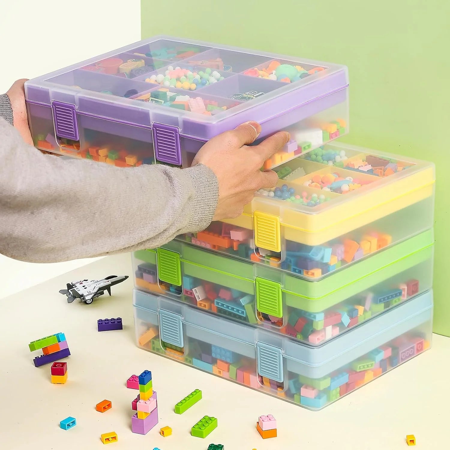 Douorgan Toy Storage Organizer for Lego Stackable Organizer Bins Portable Organizer Containers Storage Box Plastic Case for Bead Bracelet Making DIY Jewelry Nail Charms (Blue)