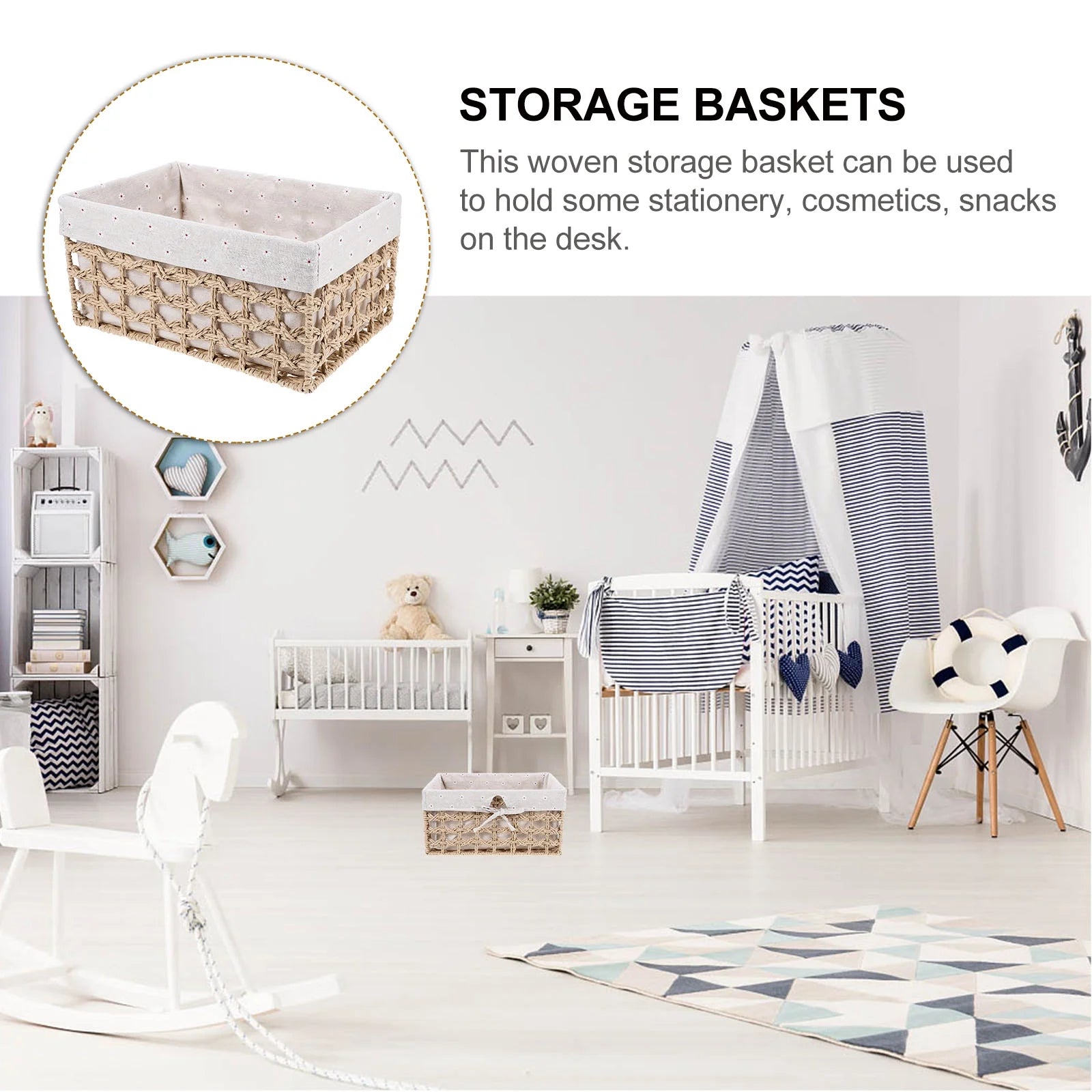 Rustic Storage Bins Grass Basket Cube Boxes with Lids Fabric Toy Sundries