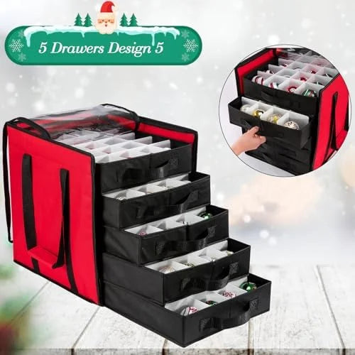 Christmas Ornament Storage Containers -Holds Up to 100 Holiday Ornaments with 5 Removable Trays Large Storage Box with Clear Covered Top &amp; Sturdy Handles