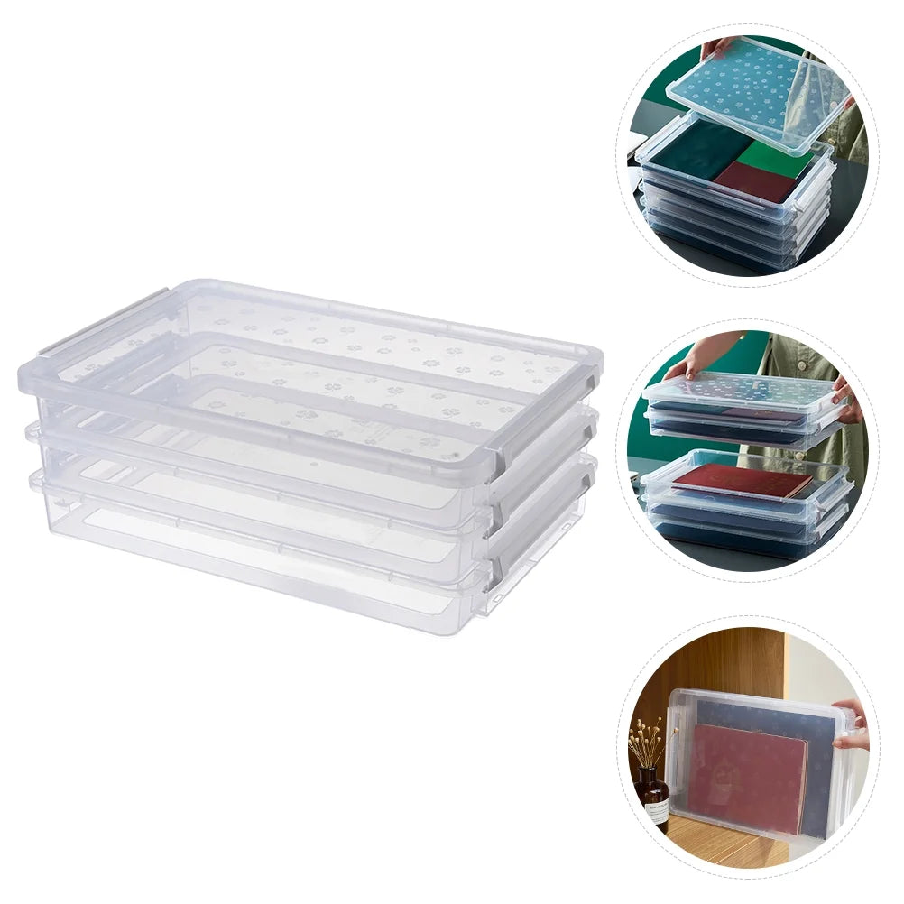 2pcs Multilayers Transparent Storage Box Clear Plastic Document Paper Filling Case