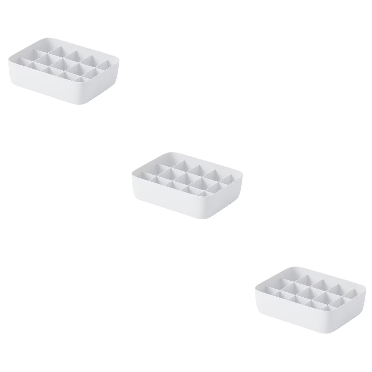 3pcs Underwear Storage Box Plastic Storage Basket Stackable Storage Container with 15-Compartment Divider for Bra Panties Socks(White)