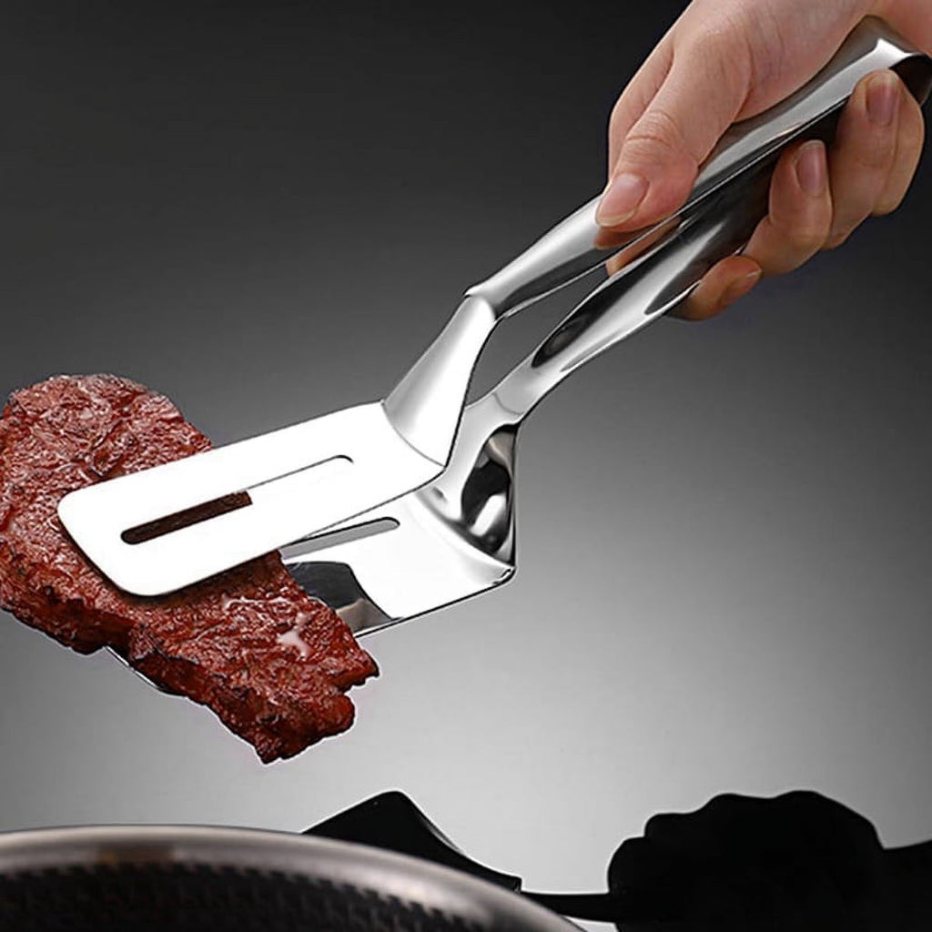 Stainless Steel Double-Sided Shovel Clip Stainless Steel Spatula Kitchen Tongs,Grill Clamp Flipping Spat