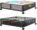 Under Bed Storage Containers with Wheels - Shoe Storage Organizer Drawer Tool-free Assembly Metal Underbed Storage for Bedroom Clothes Shoes Blankets - 2Pack