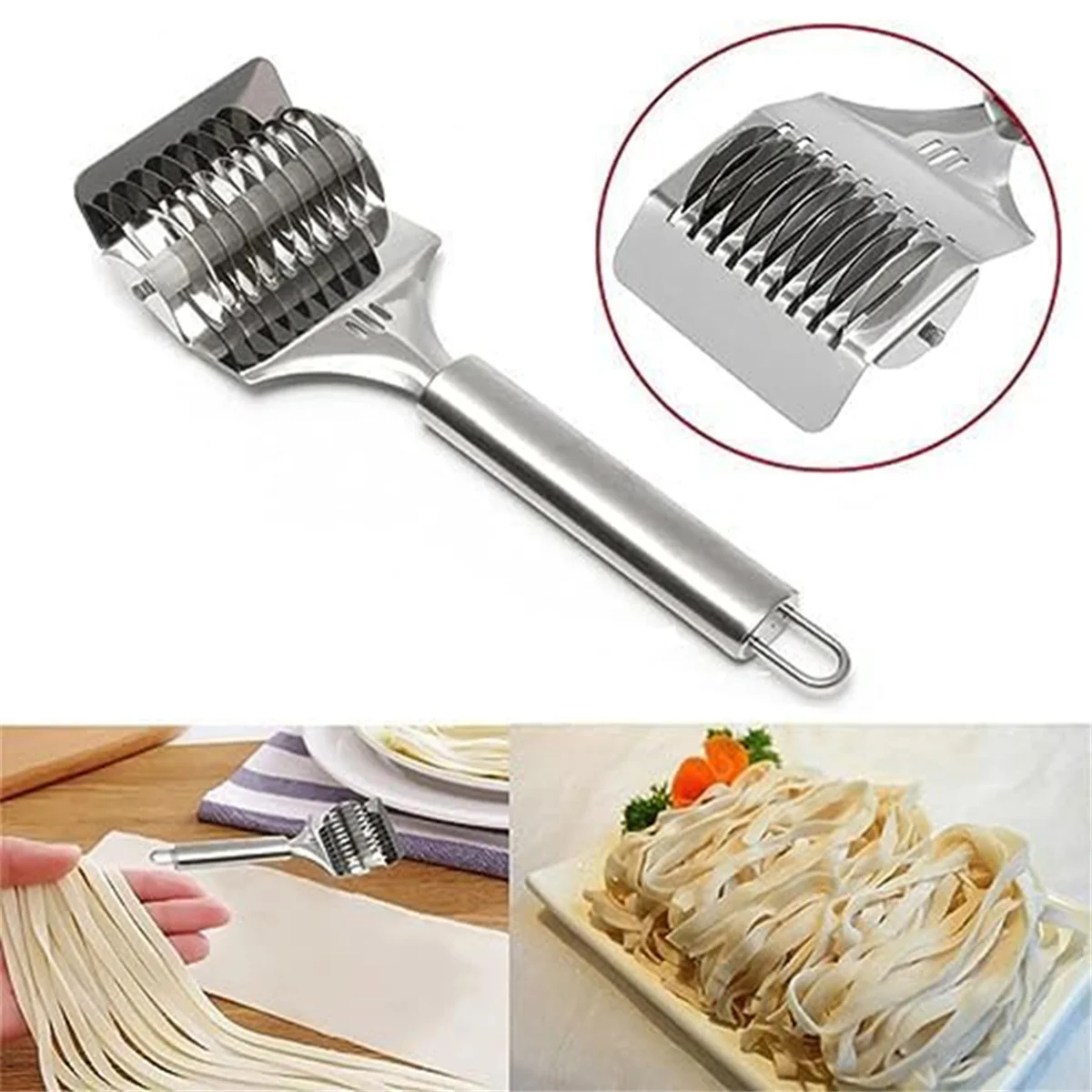 High Grade Stainless Steel Noodle Lattice Roller Dough Cutter for Kitchen Cooking Tools