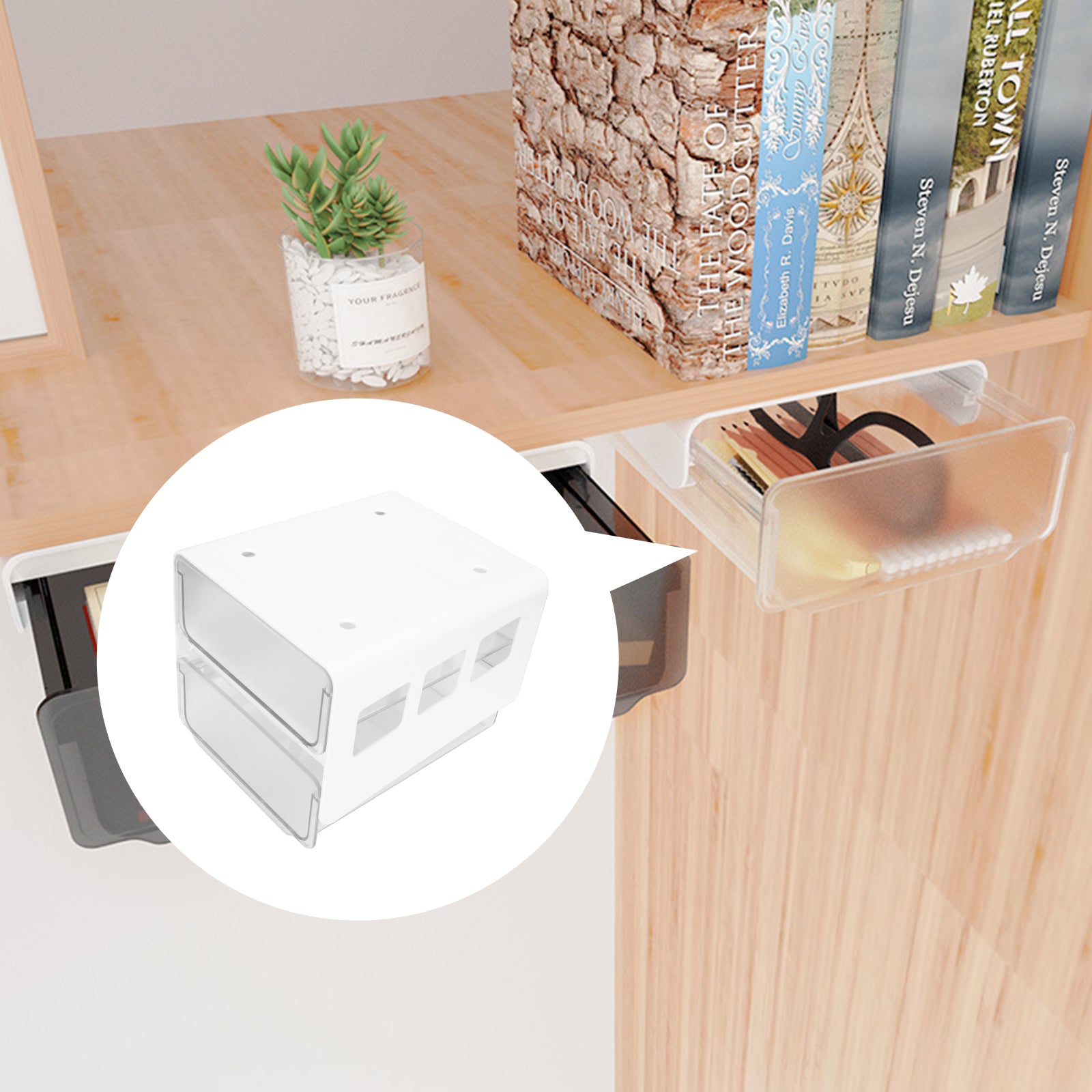Double Storage Box Desktop Boxes Bins Table Shelf Office White