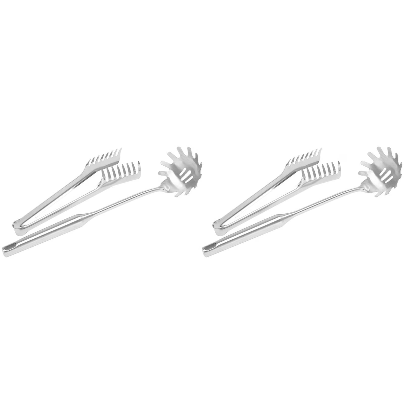 4 Pieces Stainless Steel Spaghetti Server Set Stainless Steel Spaghetti Pasta Tong Pasta Spoon Server Fork,2 x clip 2 x spoon,Silver