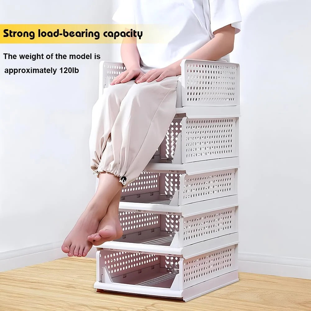 5 Pack Stackable Closet Storage Box,Closet Shelf Organizer and Storage Plastic Drawer Storage,Wardrobe Organizer Closet Organizers Storage Box for Cupboard Kitchen Office(5L)