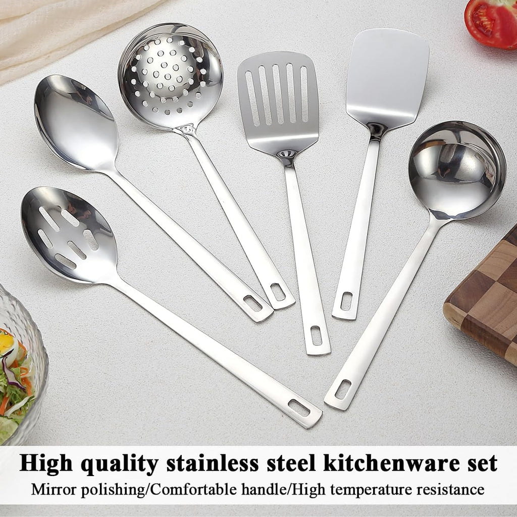 Gold Kitchen Utensils Set 6pcs Titanium Plating Stainless Steel Cooking Utensils Set Heavy Duty Kitchen Tools Spatulas Set Home Essentials Kitchen Gadgets Accessories