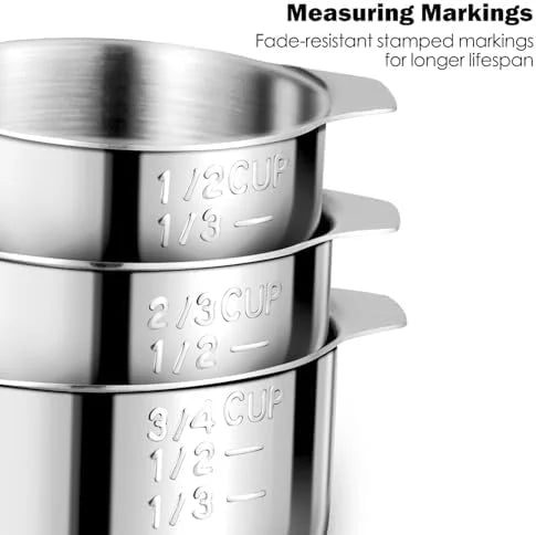 Measuring Cups 7PCS Stainless Steel Measuring Cups with a Storage Bag for Cooking &amp; Baking Dishwasher Safe