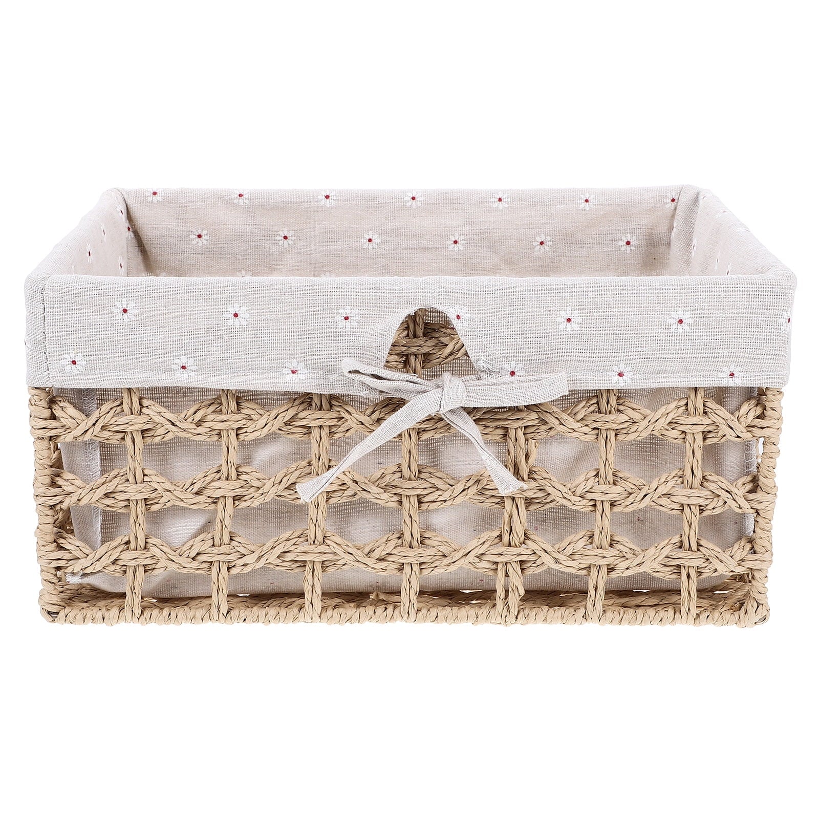 Rustic Storage Bins Grass Basket Cube Boxes with Lids Fabric Toy Sundries