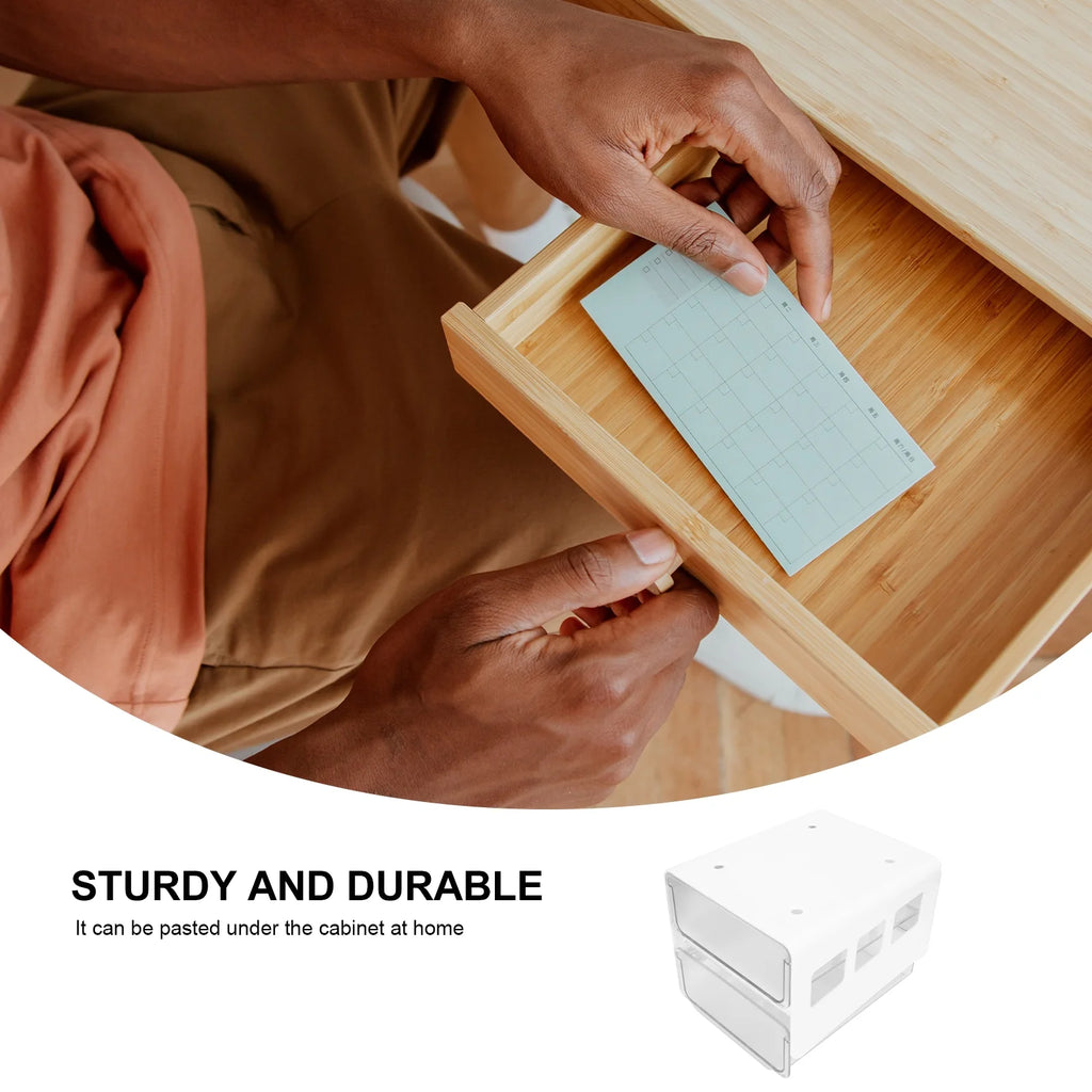 Double Storage Box Desktop Boxes Bins Table Shelf Office White