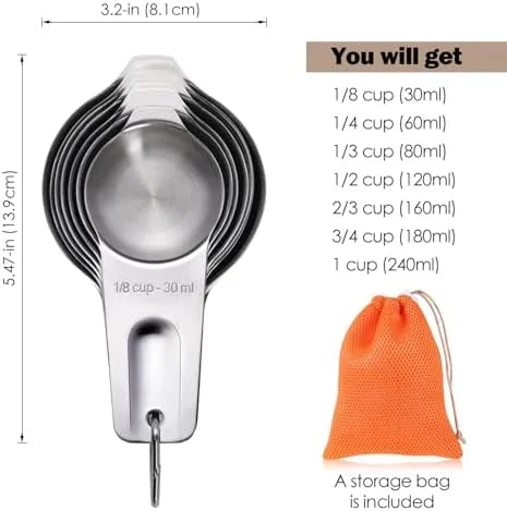 Measuring Cups 7PCS Stainless Steel Measuring Cups with a Storage Bag for Cooking &amp; Baking Dishwasher Safe