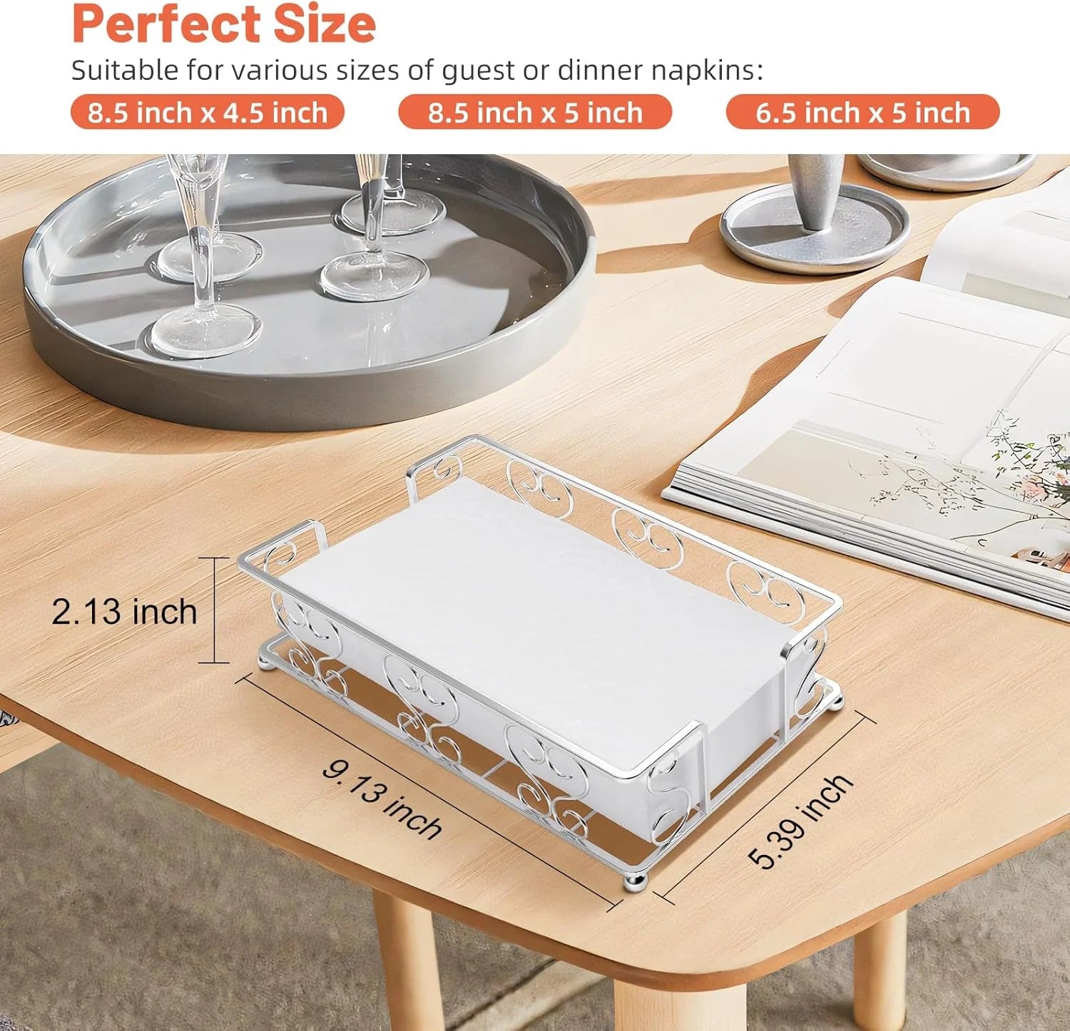 Napkin Holder &amp; Guest Towel Tray - Stainless Steel Disposable Paper Towel Dispenser for Bathroom Table Kitchen Countertop Dinner Table Vanity