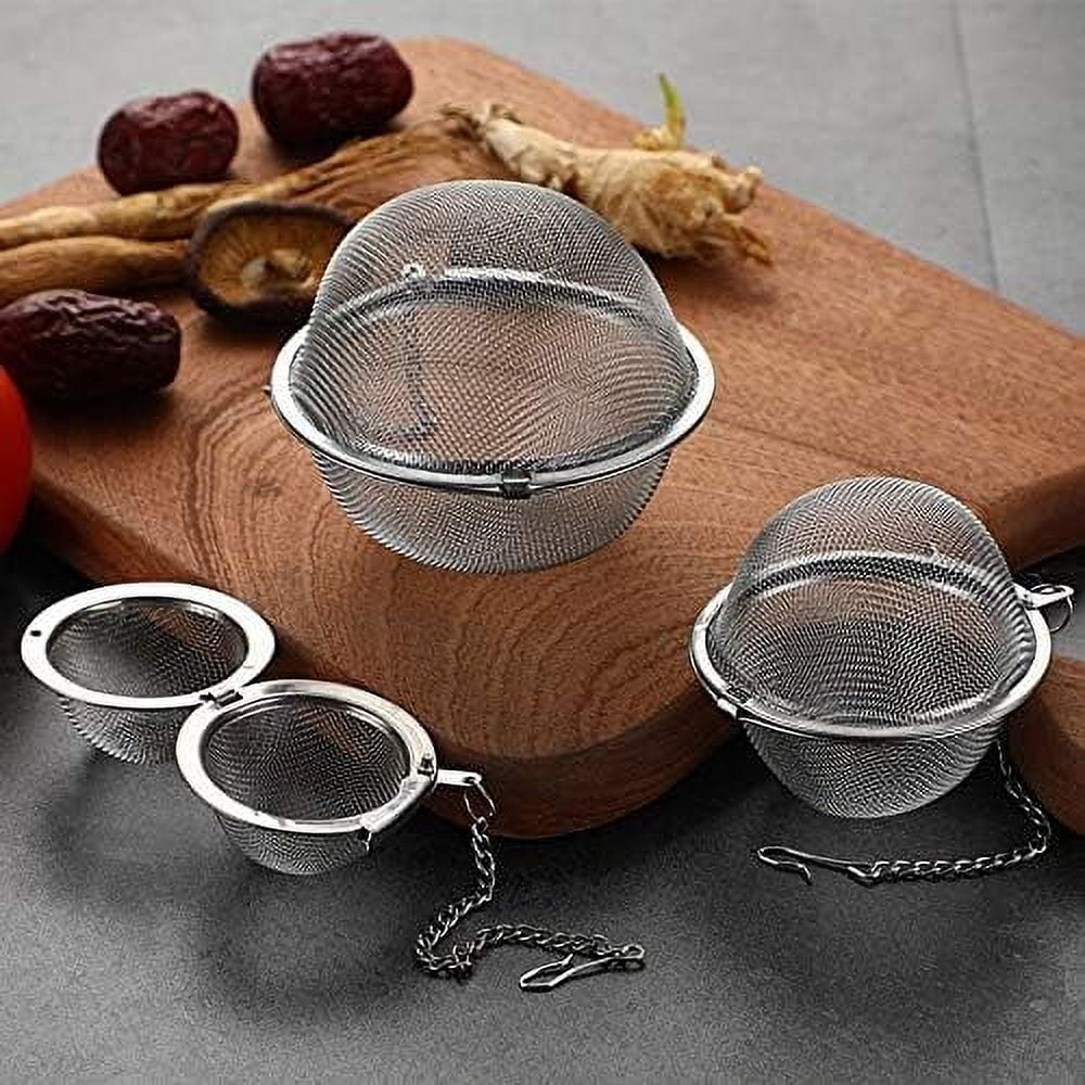 3pcs Stainless steel fine mesh seasoning ball kitchen soup spice stew filter kitchen tool metal tea bag tea ball (3pcs Round Shape),Silver,5cm/6cm/7cm