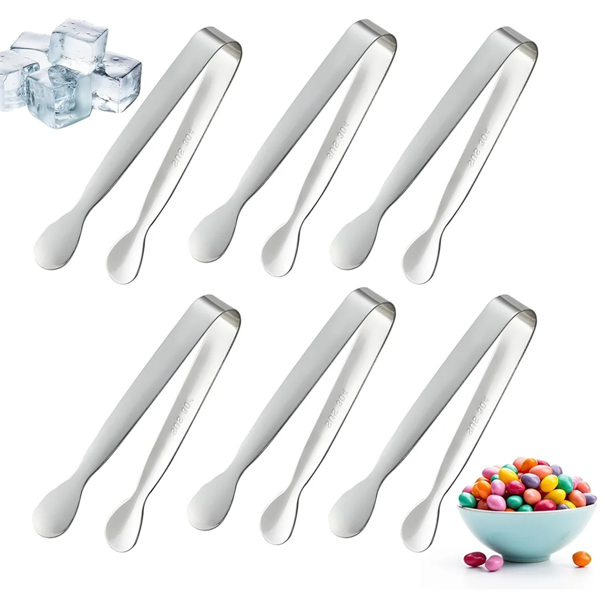 6PCS Mini Small Tiny Tongs 4.25Inch Stainless Steel Small Tongs for Serving Food Kitchen 304stainless Steel