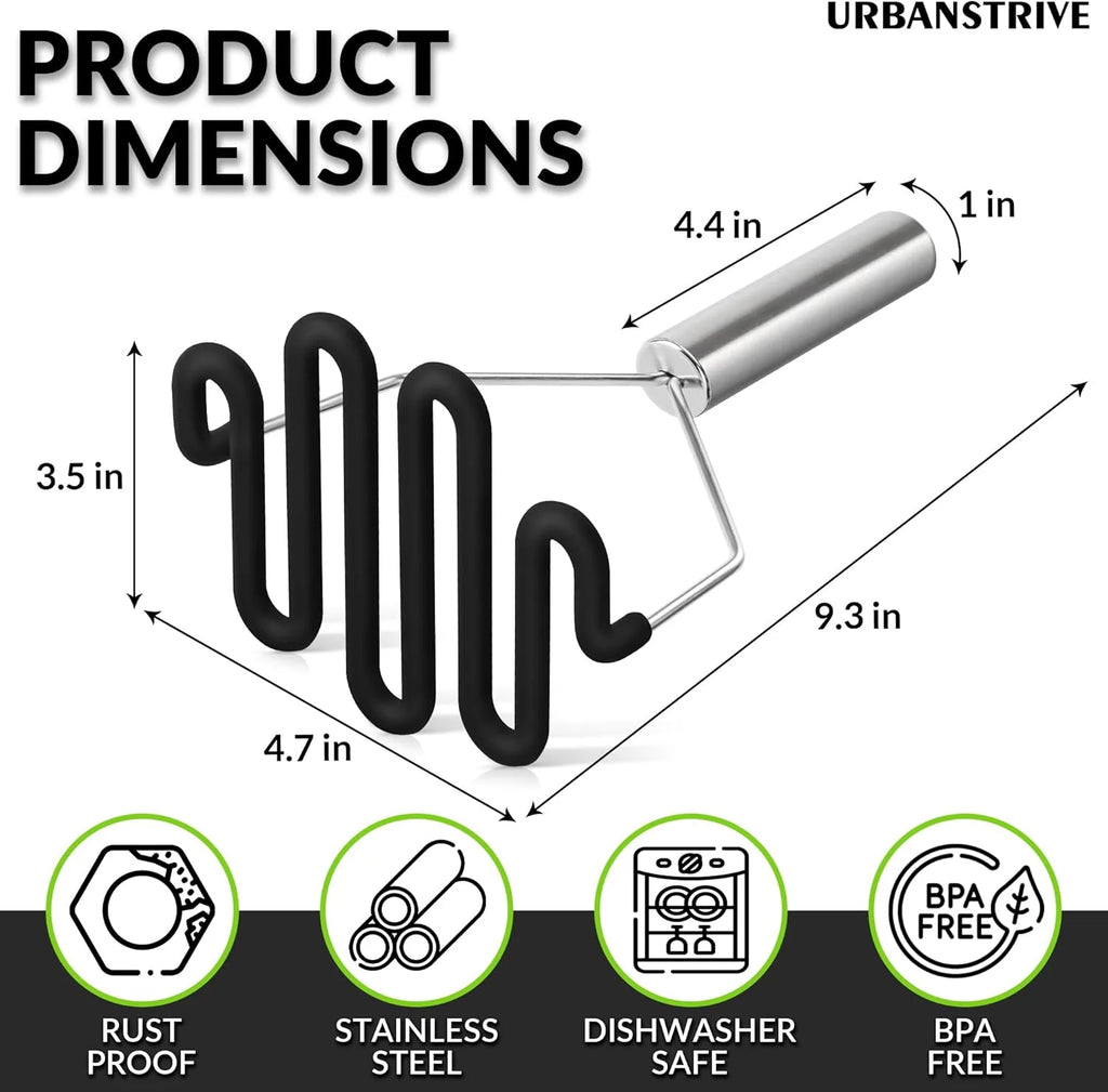Non-Scratch Silicone Potato Masher Kitchen Tool Potatoes Masher Potato Masher Stainless Steel Wrapped In Premium Silicone Potato Smasher Black