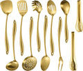304 Stainless Steel Matte Kitchen Utensils Set 11 Pcs Long Metal Cooking Utensils Set Gold Cooking Utensils Set Dishwasher Safe