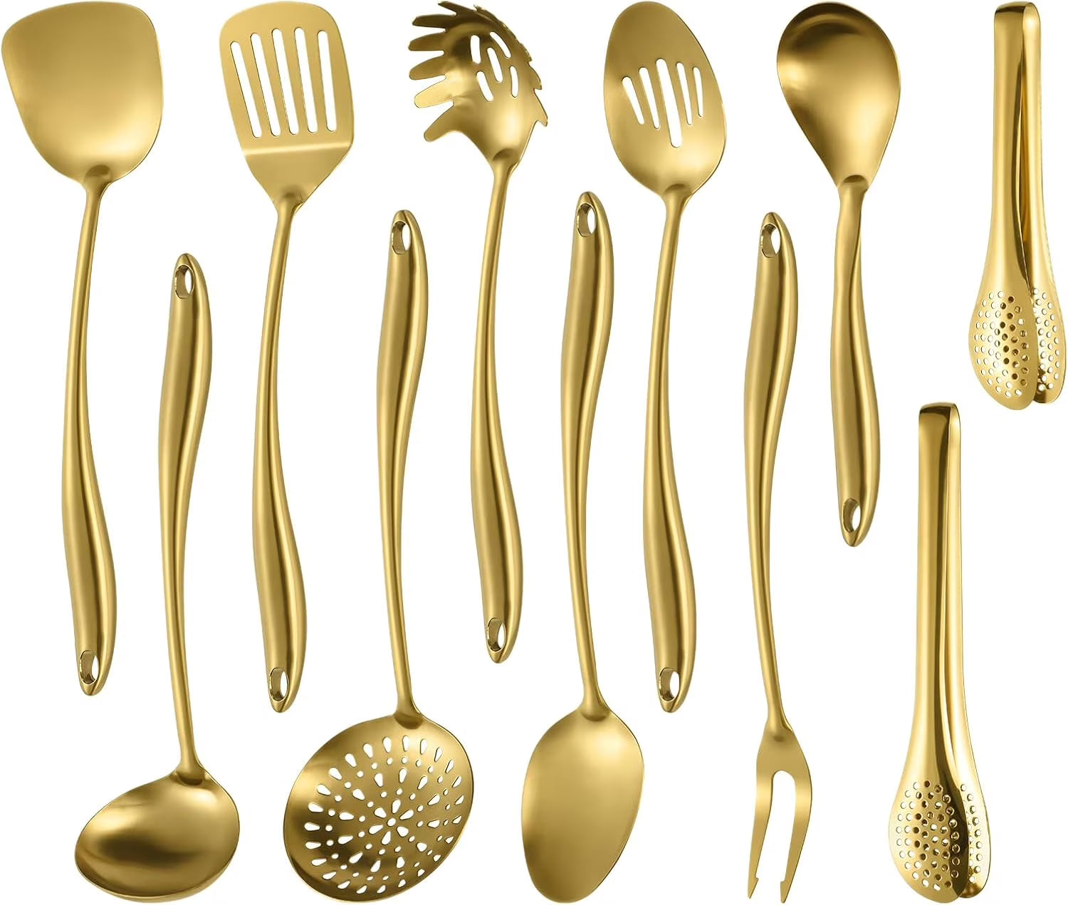 304 Stainless Steel Matte Kitchen Utensils Set 11 Pcs Long Metal Cooking Utensils Set Gold Cooking Utensils Set Dishwasher Safe