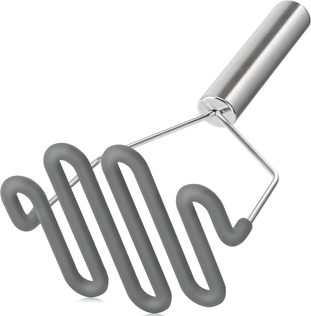 Scratch-resistant silicone potato masher kitchen tool potato masher stainless steel wrapped high quality silicone potato smasher gray