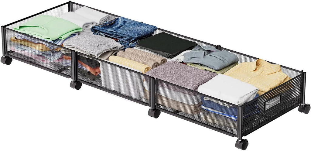 47.2'' Long Under Bed Storage on Wheels 57.6L Large Capacity Rolling Under the Bed Storage Containers Tool-Free Assembly Foldable Underbed Shoes Clothes Toy Drawers