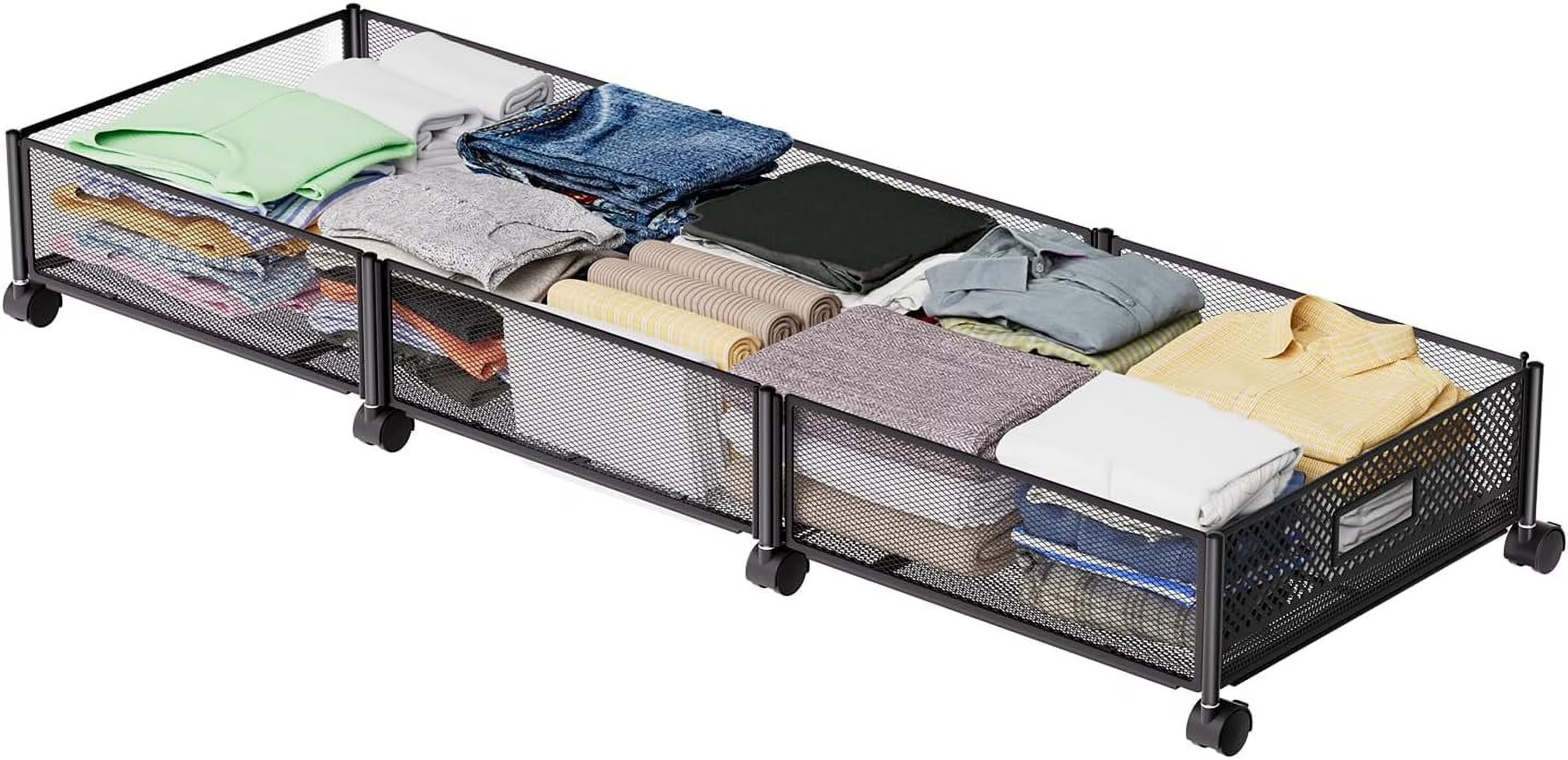 47.2'' Long Under Bed Storage on Wheels 57.6L Large Capacity Rolling Under the Bed Storage Containers Tool-Free Assembly Foldable Underbed Shoes Clothes Toy Drawers