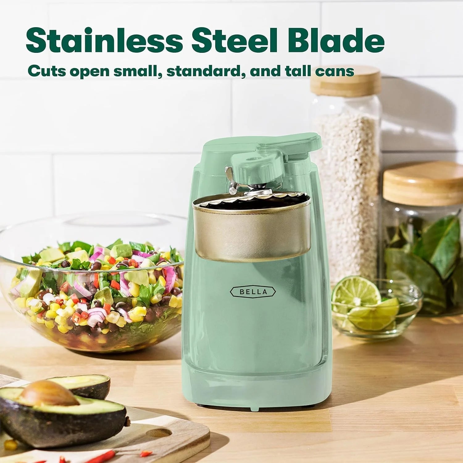 Electric Can Opener and Knife Sharpener Multifunctional Jar and Bottle Opener with Removable Cutting Lever and Cord Storage Stainless Steel Blade,
