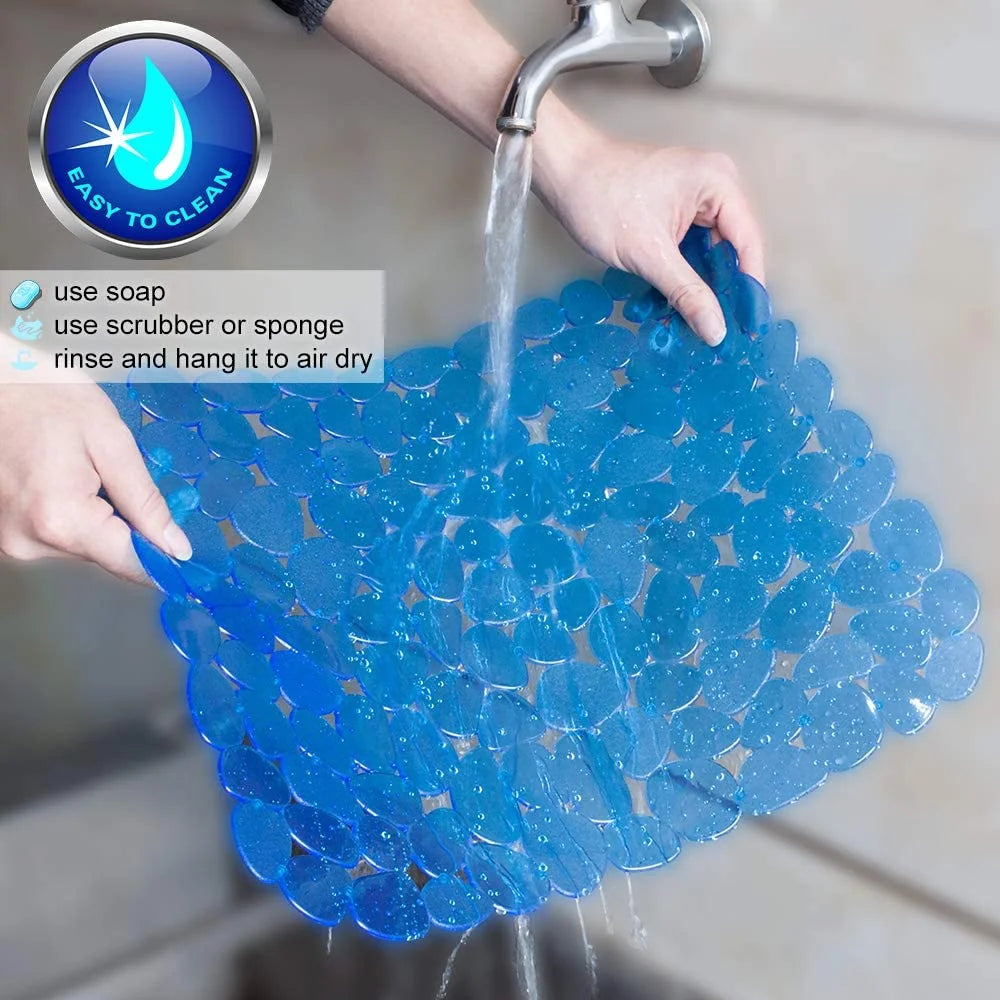 Bligli Pebble Sink Mat 2-Pack - PVC Kitchen Protector for Stainless Steel/Ceramic Dish Drying Mat for Dishes 15.7" x 11.8" Blue