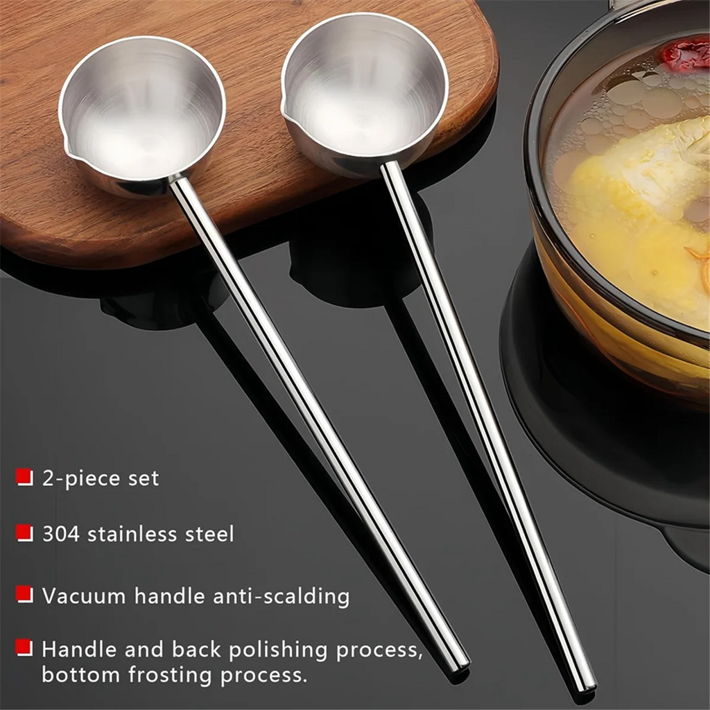 Small Soup Ladle Stainless Steel Metal Deep Spoon with Pour Spout 2 Oz Long Handle Gravy Ladles Heat- 10.5 Inch